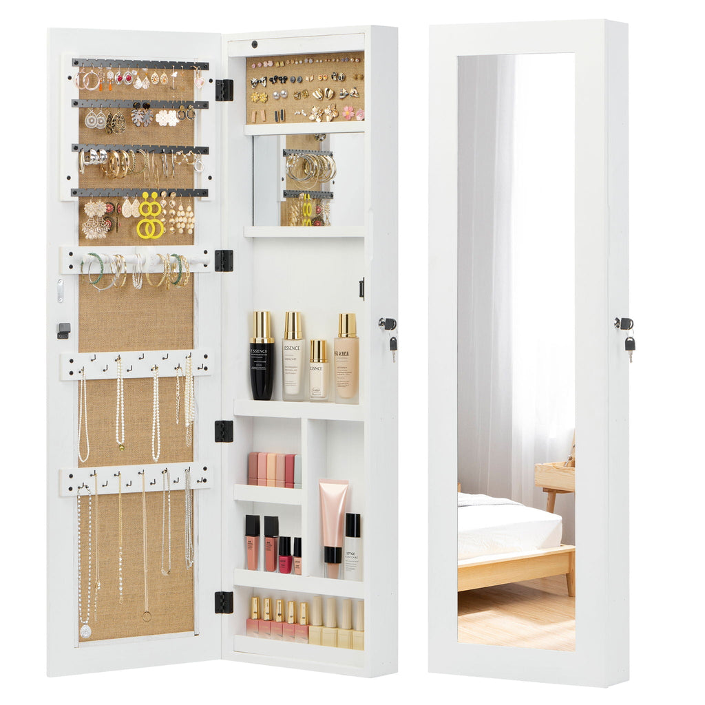 Jewelry Armoire Organizer with Full Length Mirror and LED Light - White, Dark Brown, Light Brown