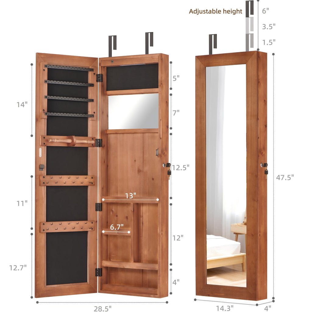 Jewelry Armoire Organizer with Full Length Mirror and LED Light - White, Dark Brown, Light Brown