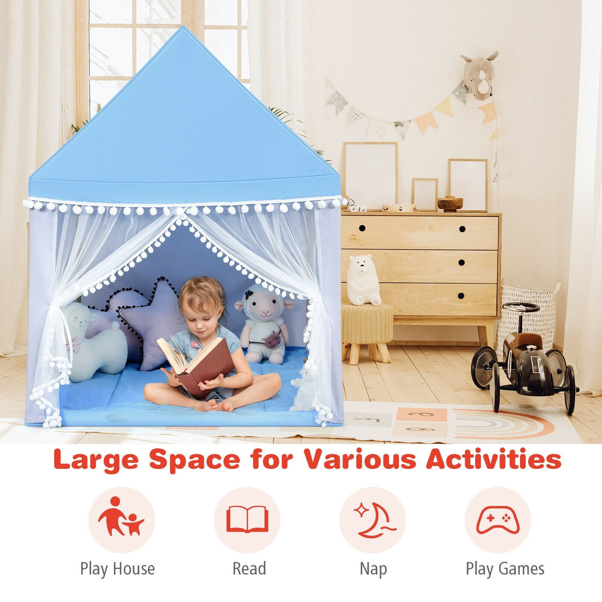 Kids Play Tent Large Playhouse Children Play Castle Fairy Tent Gift with Mat