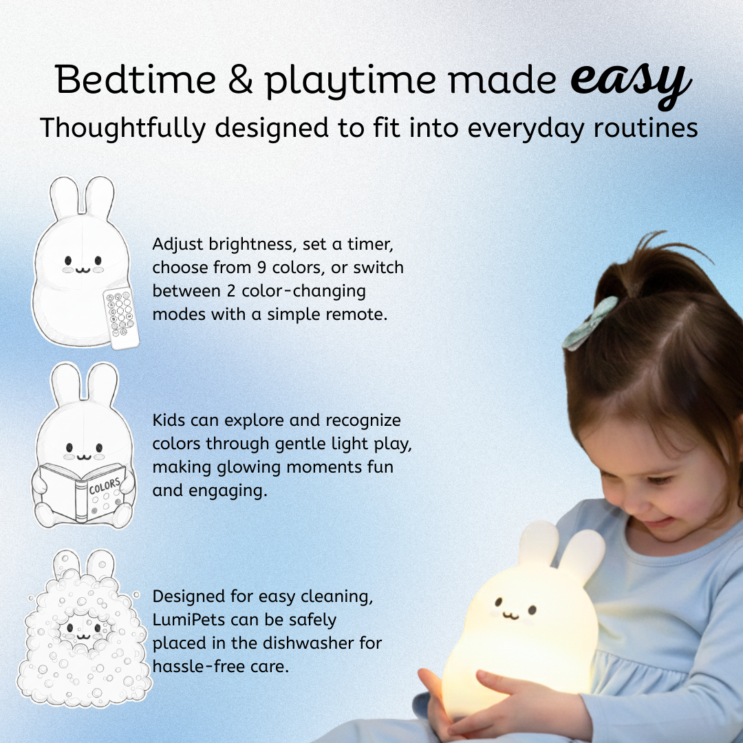 LumiPets® Bunny Night Light for Kids - Silicone Rabbit Nursery Lamp