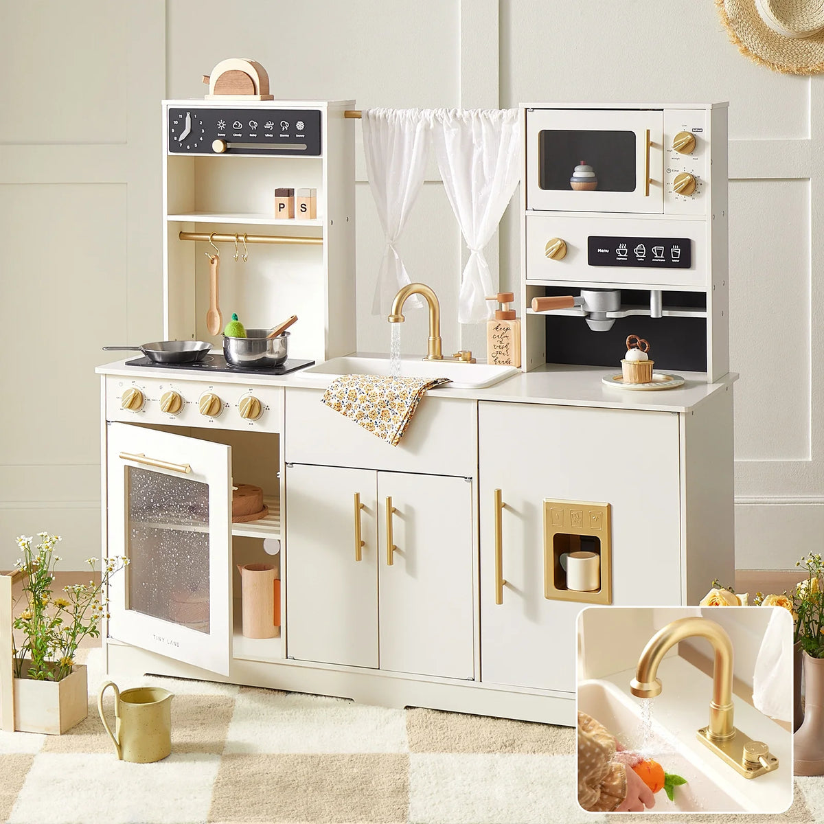 Tiny Land® Play Kitchen with Running Water - Iconic Aqua Kitchen in Cream