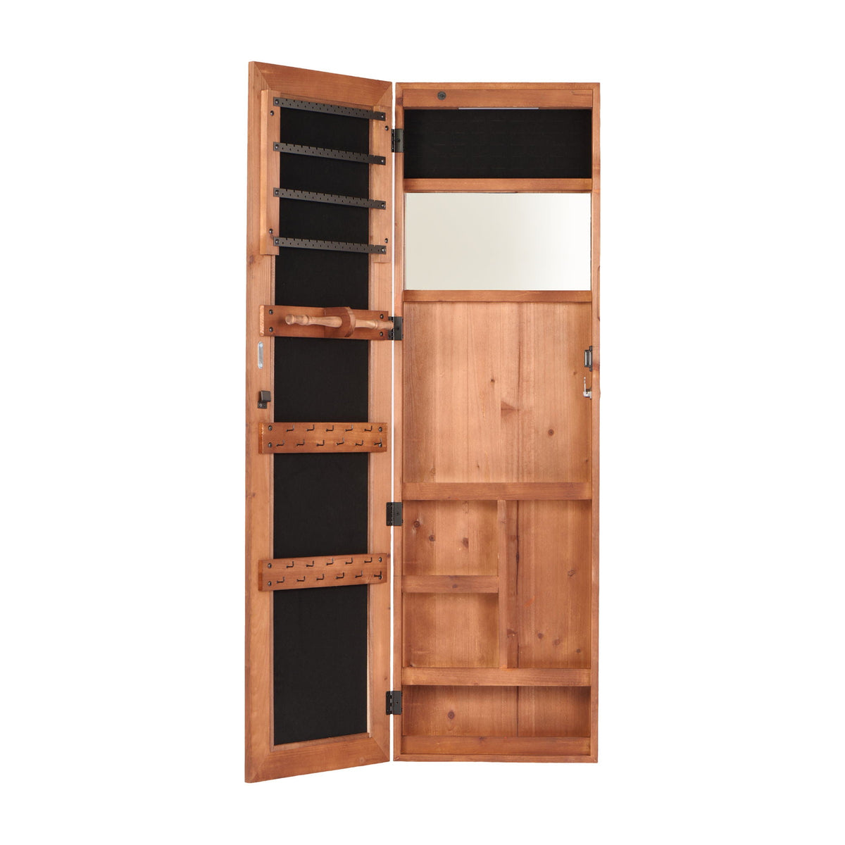 Jewelry Armoire Organizer with Full Length Mirror and LED Light - White, Dark Brown, Light Brown