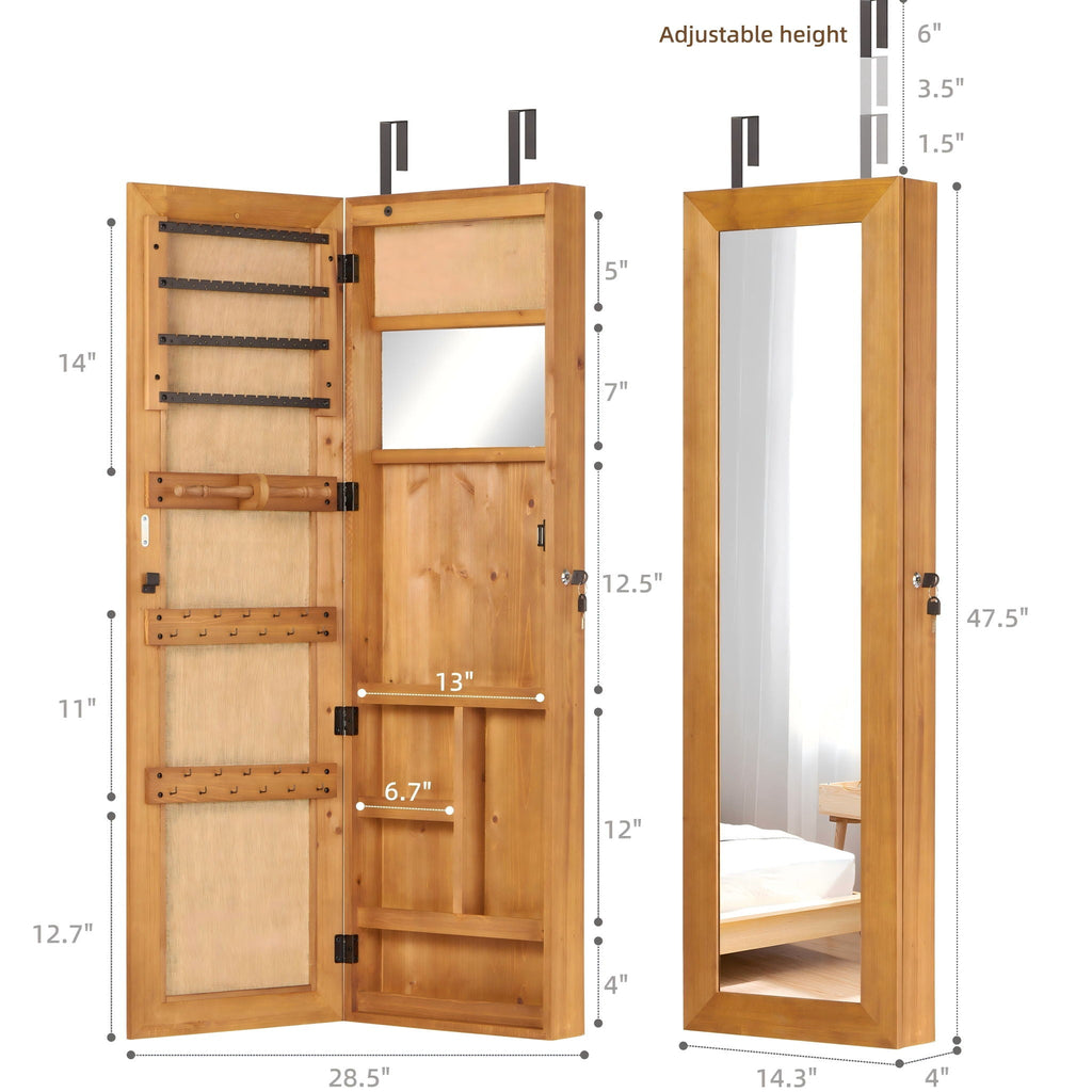 Jewelry Armoire Organizer with Full Length Mirror and LED Light - White, Dark Brown, Light Brown