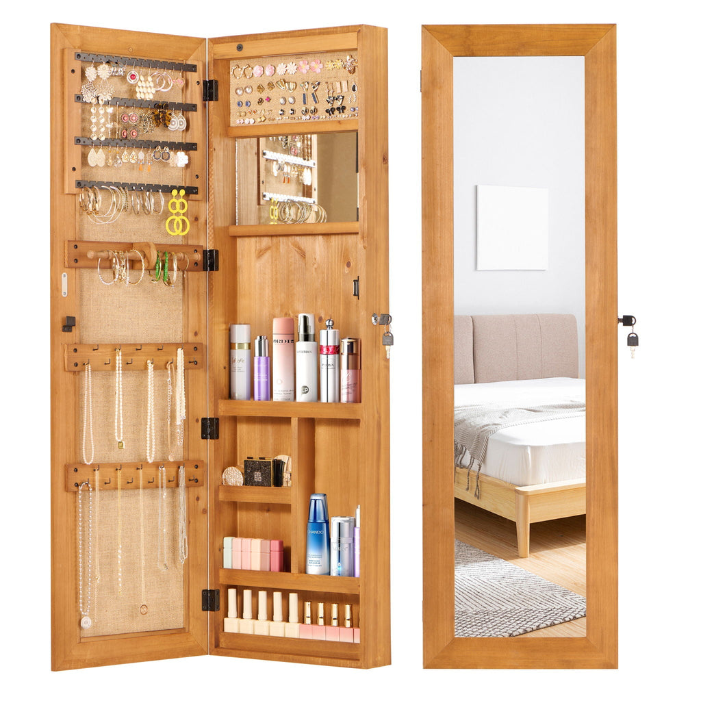 Jewelry Armoire Organizer with Full Length Mirror and LED Light - White, Dark Brown, Light Brown