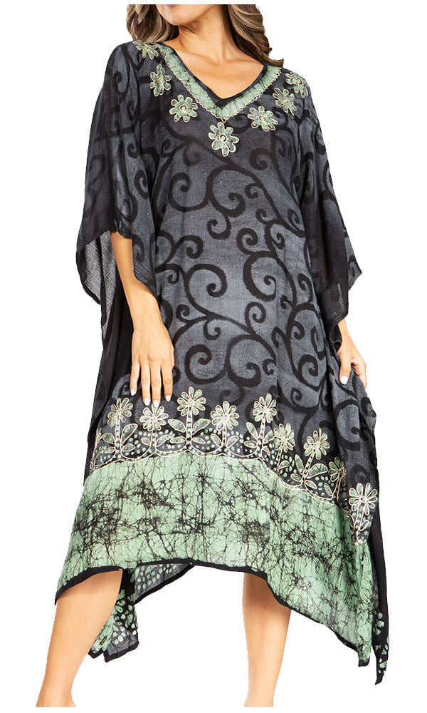 Sakkas Clementine Women's Tie Dye Caftan Dress/Cover Up Beach Kaftan Boho Summer