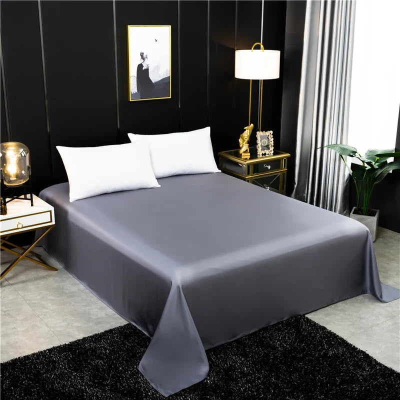 Solid Color Flat Sheet Natural Mulberry Silk Bed Sheet King Queen Size Luxury Super Soft Comfortable Bedsheet