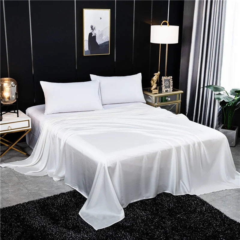 Solid Color Flat Sheet Natural Mulberry Silk Bed Sheet King Queen Size Luxury Super Soft Comfortable Bedsheet
