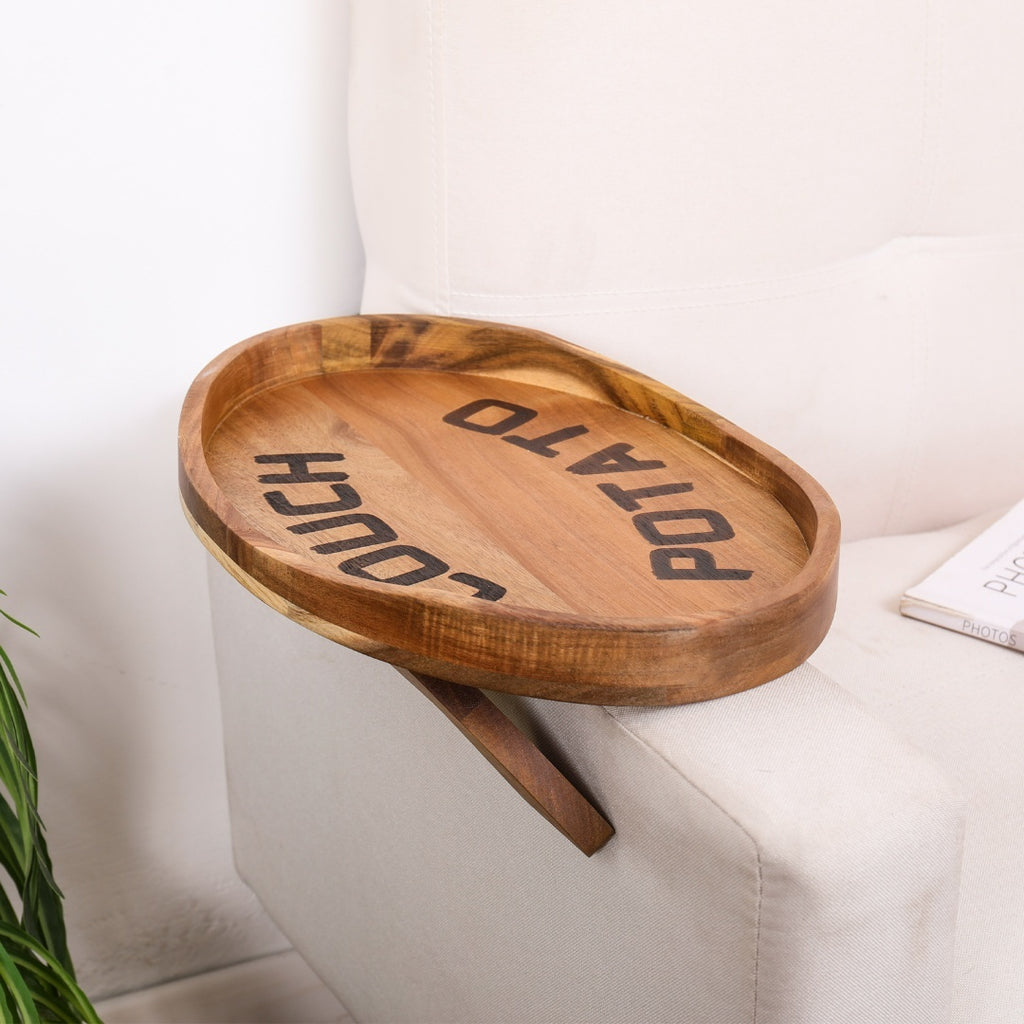 Couch Potato Tray-Smart Clip-On Sofa Tray Made of Acacia Wood