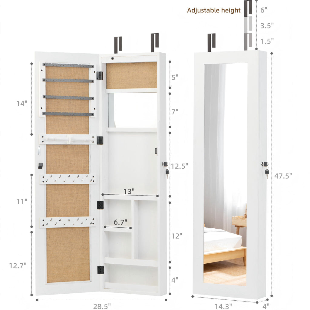 Jewelry Armoire Organizer with Full Length Mirror and LED Light - White, Dark Brown, Light Brown