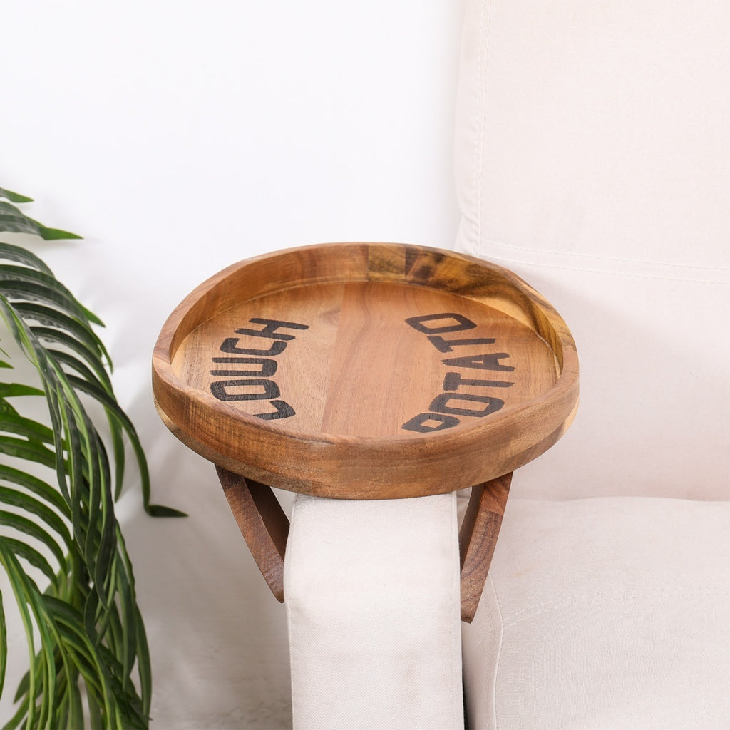 Couch Potato Tray-Smart Clip-On Sofa Tray Made of Acacia Wood