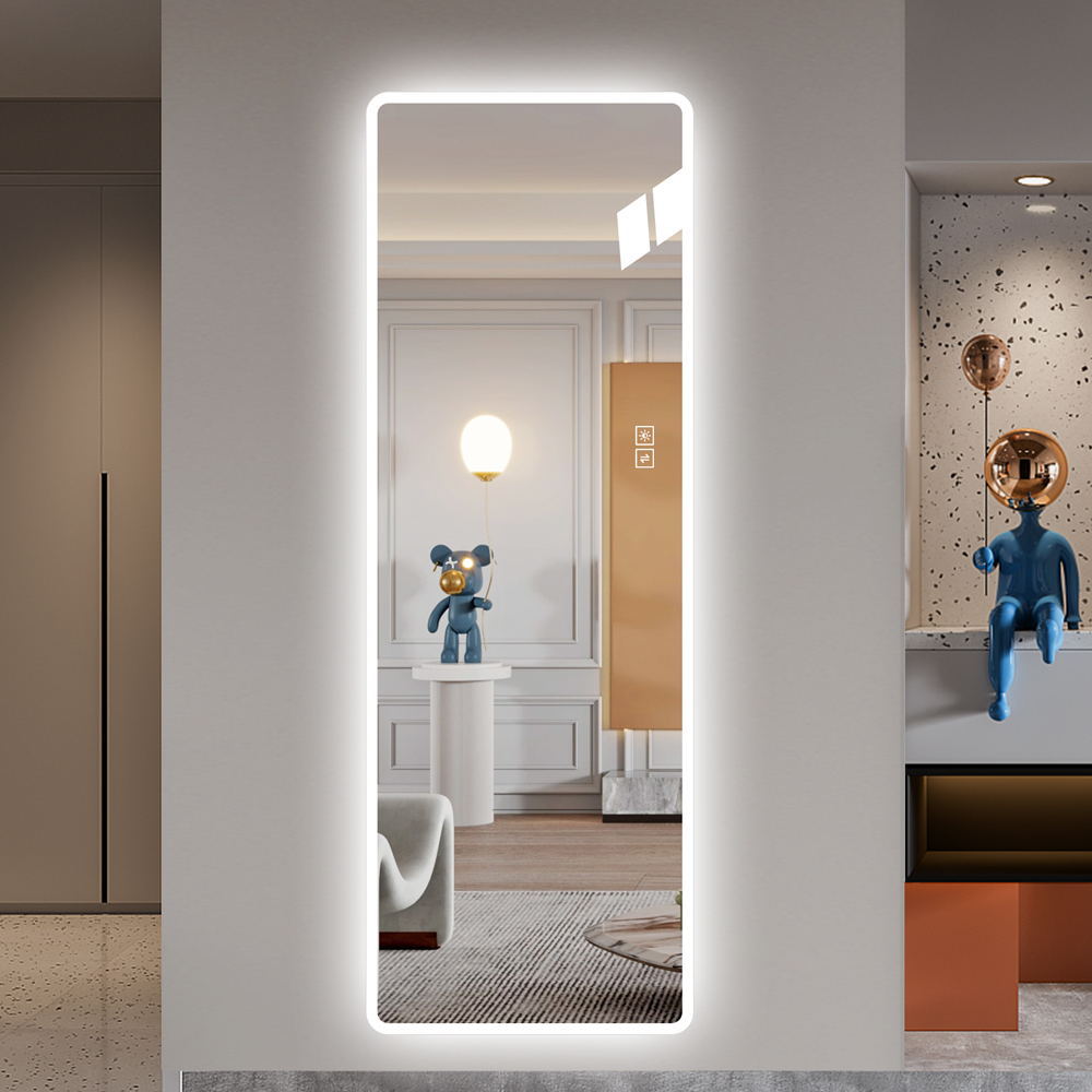 Full Length Mirror Lighted Vanity Body Mirror LED Mirror Wall Mounted Mirror Big Size Rounded Corners, Bedroom, Living Room, Dressing Room Hotel - Clear