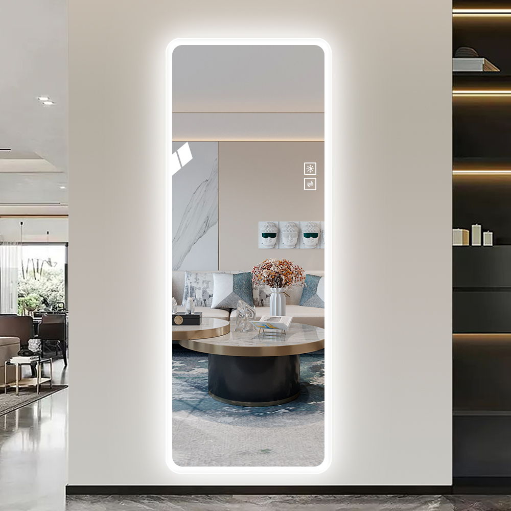 Full Length Mirror Lighted Vanity Body Mirror LED Mirror Wall Mounted Mirror Big Size Rounded Corners, Bedroom, Living Room, Dressing Room Hotel - Clear