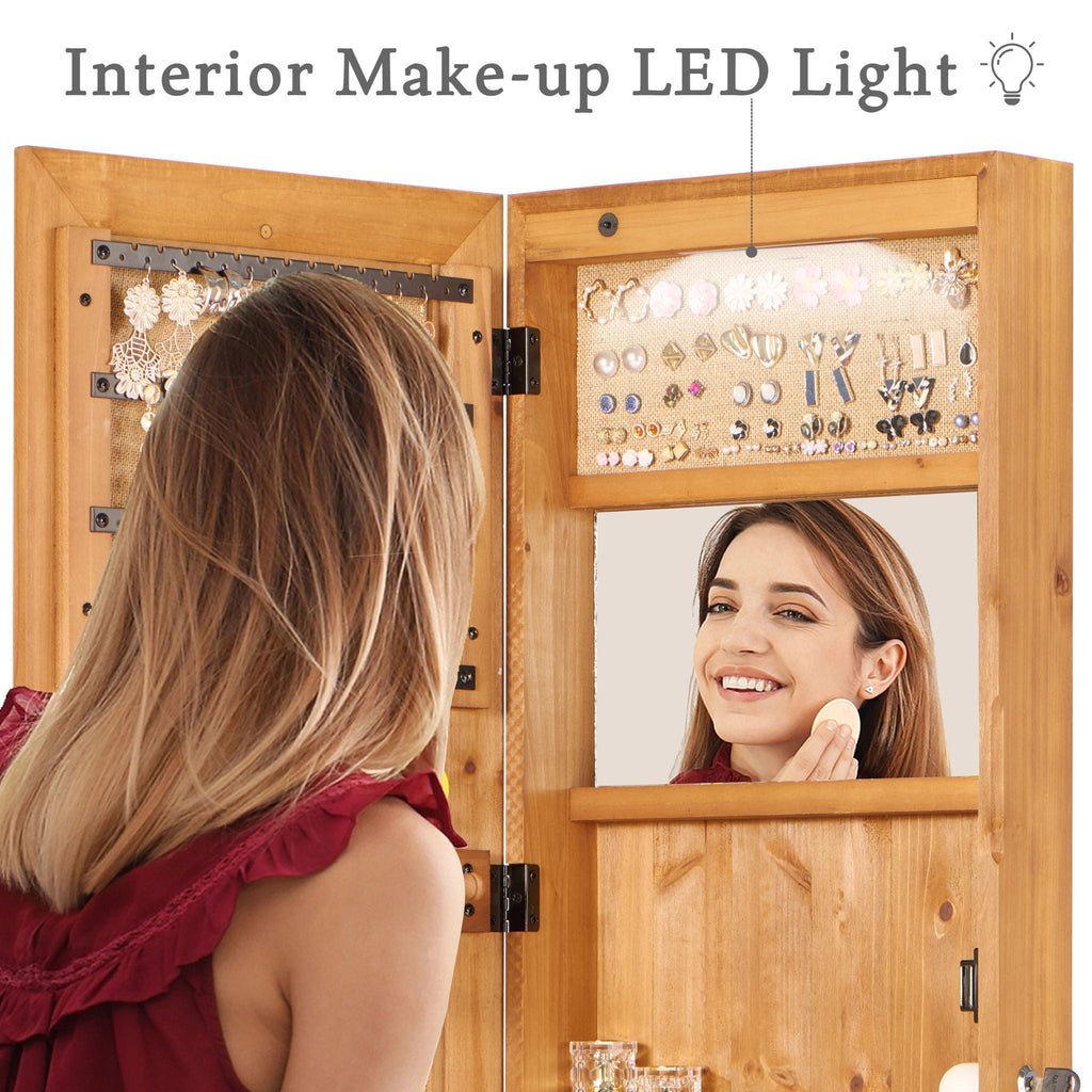 Jewelry Armoire Organizer with Full Length Mirror and LED Light - White, Dark Brown, Light Brown